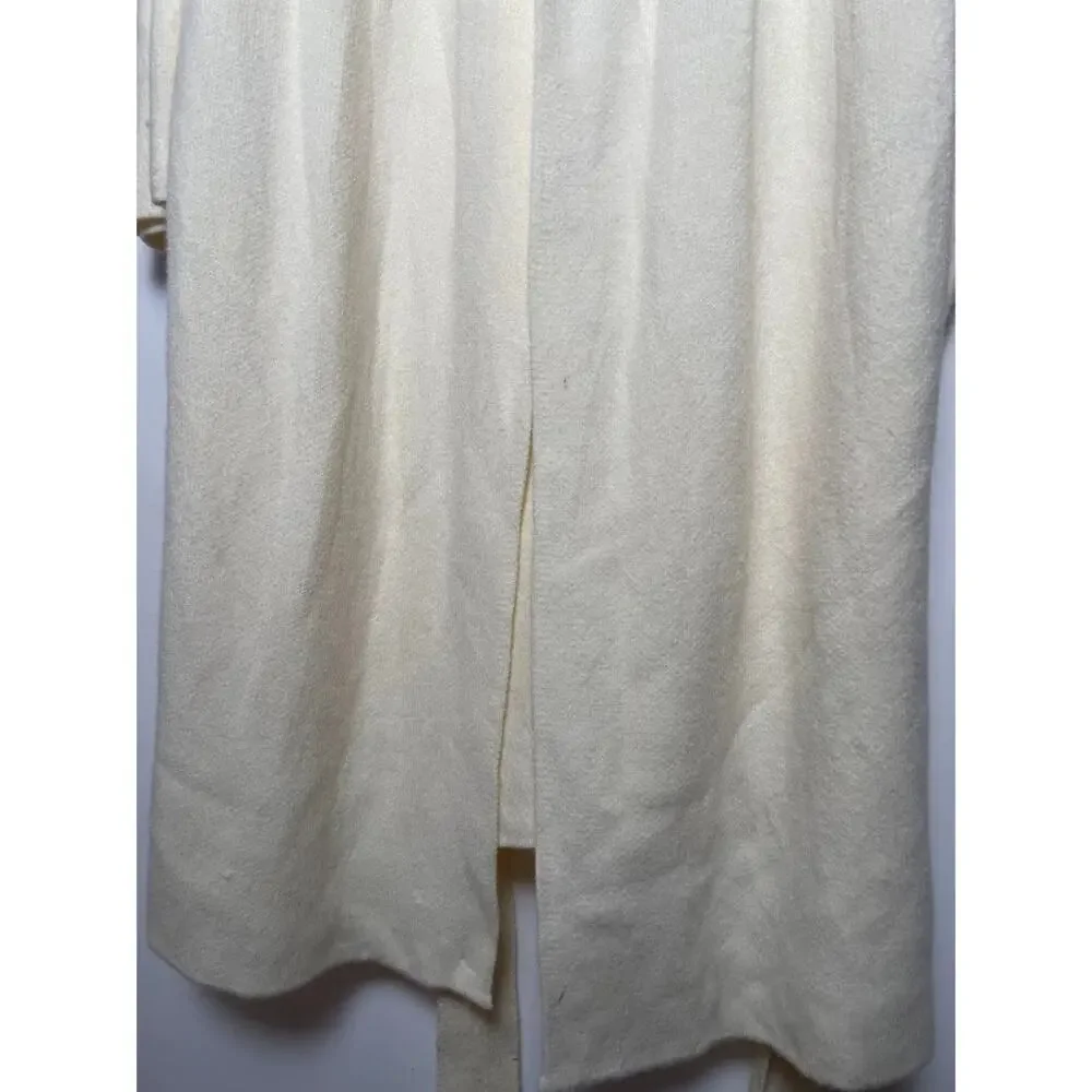 Blueivy BELTED KNIT Ivory CARDIGAN‎ Womens L Cozy Chic Cream Long Open Sweater